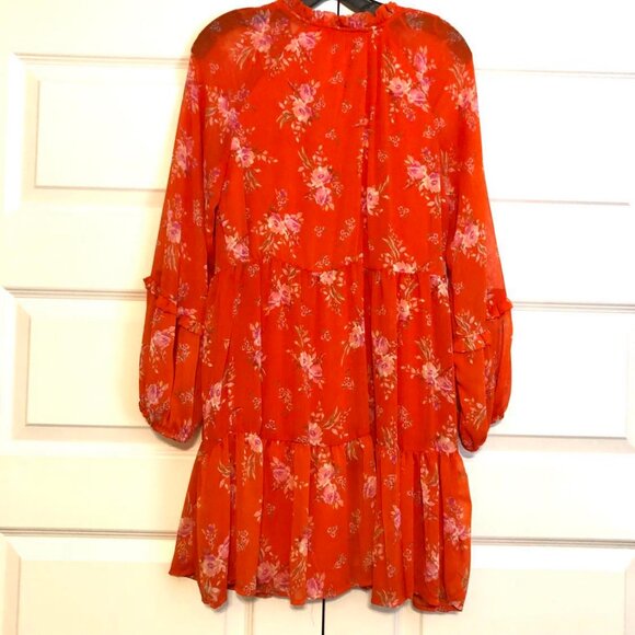 NWT VINCE CAMUTO 3-Tier Chiffon Balloon Sleeve Baby-doll Mini Dress Orange S - Picture 6 of 8